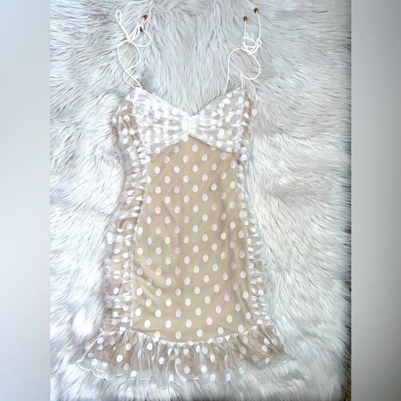 Selfie Leslie Bambi Ruched Mini Dress Polka Dot White Size Large - Picture 3 of 7
